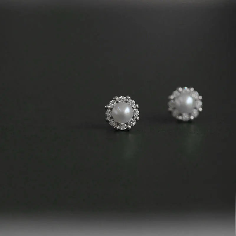 Upscale 14k Gold Jewelry Real Gold Earrings Zircon Pearl Twist Luxury Stud Earrings for Women