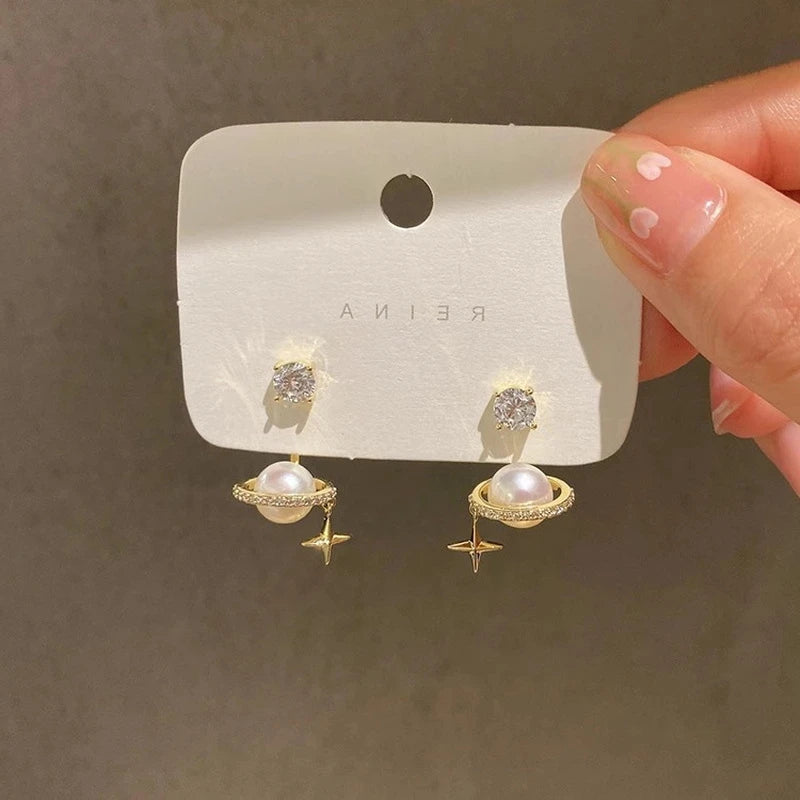 Upscale 14k Gold Jewelry Real Gold Earrings Zircon Pearl Twist Luxury Stud Earrings for Women