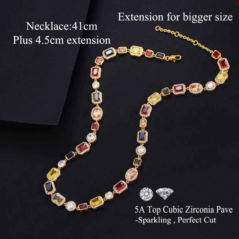 Vibrant Multi Color Cubic Irregular Chain Necklace for Women