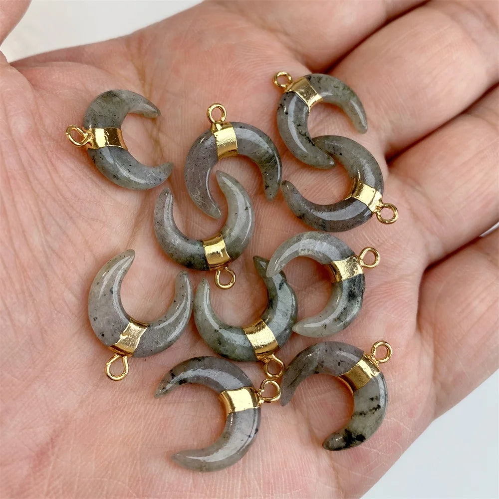 3PCS/lot Natuarl Moon Shape Gems Stone Pendants