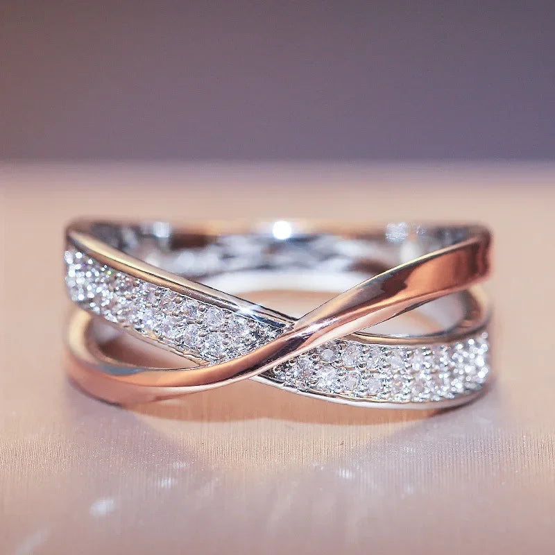 Classic Female Ring Sterling Silver Two Tone X Shape Cross Ring