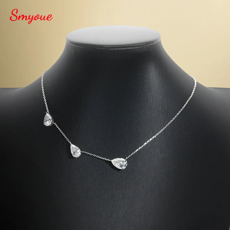 Gradient Moissanite Necklace for Women 3 Gems Pear Cut Certified Luxury Pendant