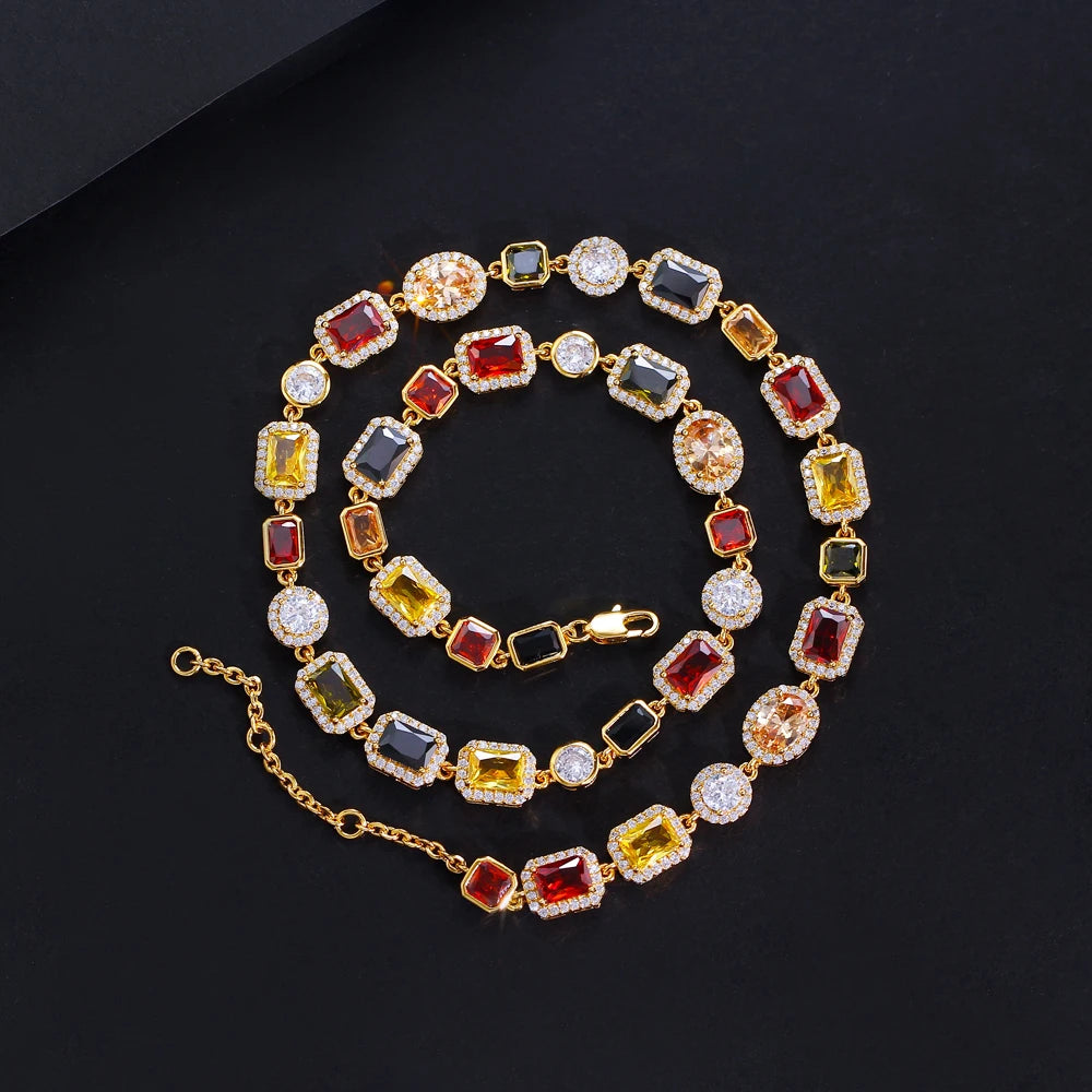 Vibrant Multi Color Cubic Irregular Chain Necklace for Women