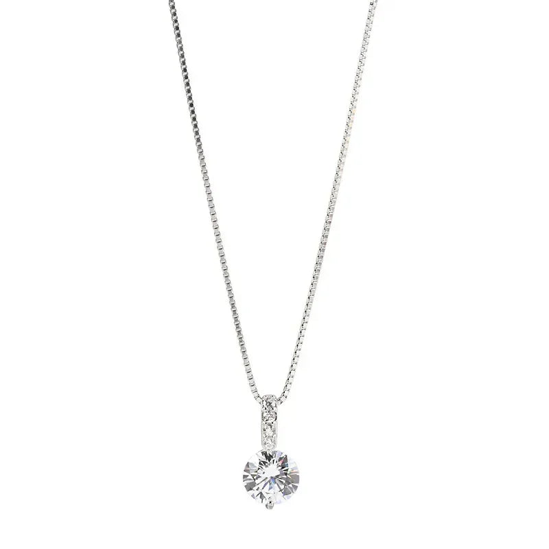 Sterling Silver Round Zircon Necklace Minimalist Style