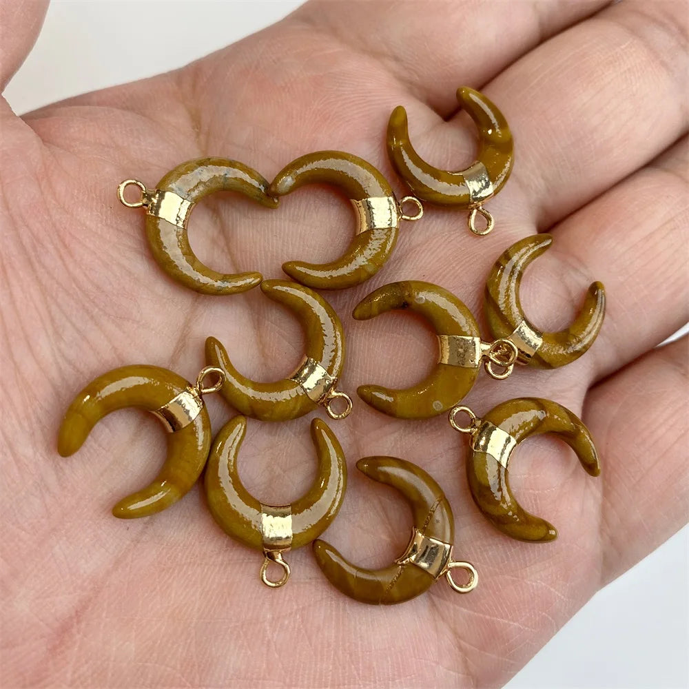 3PCS/lot Natuarl Moon Shape Gems Stone Pendants