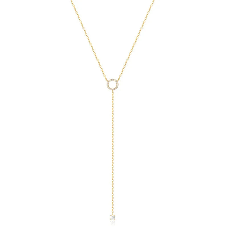 Sterling Silver Double-Deck Circle Zircon Pendant Long O-Chain