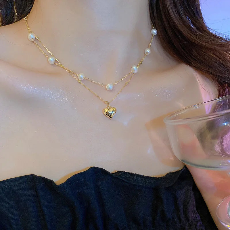 New Beads Women's Neck Chain Kpop Gold Pearl Choker Necklace