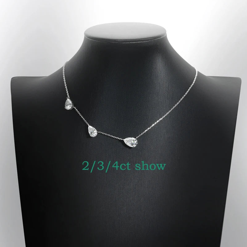 Gradient Moissanite Necklace for Women 3 Gems Pear Cut Certified Luxury Pendant