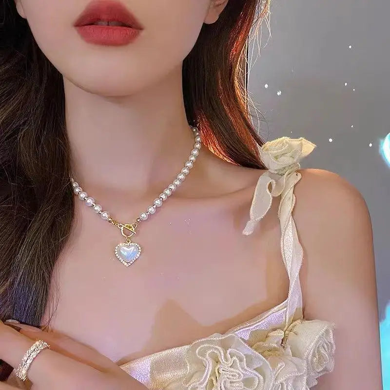 New Beads Women's Neck Chain Kpop Gold Pearl Choker Necklace