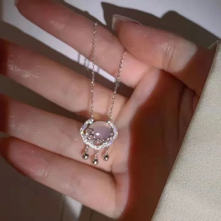 Sterling Silver Round Zircon Necklace Minimalist Style