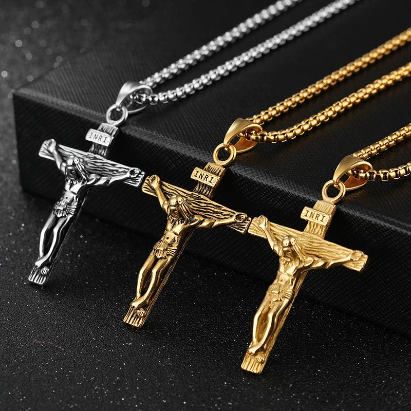 Religious Jesus Cross Stainless Steel Necklace For Men