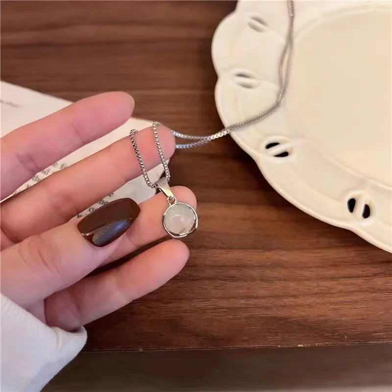 Sterling Silver Round Zircon Necklace Minimalist Style