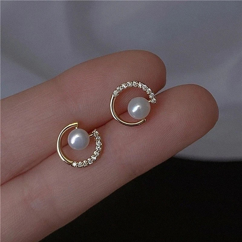 Upscale 14k Gold Jewelry Real Gold Earrings Zircon Pearl Twist Luxury Stud Earrings for Women