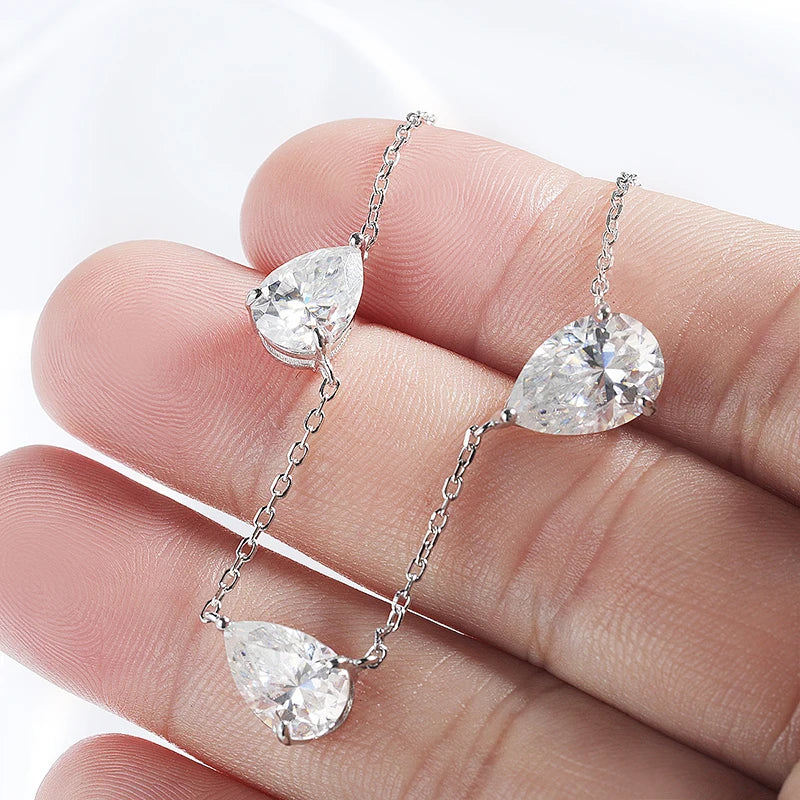 Gradient Moissanite Necklace for Women 3 Gems Pear Cut Certified Luxury Pendant