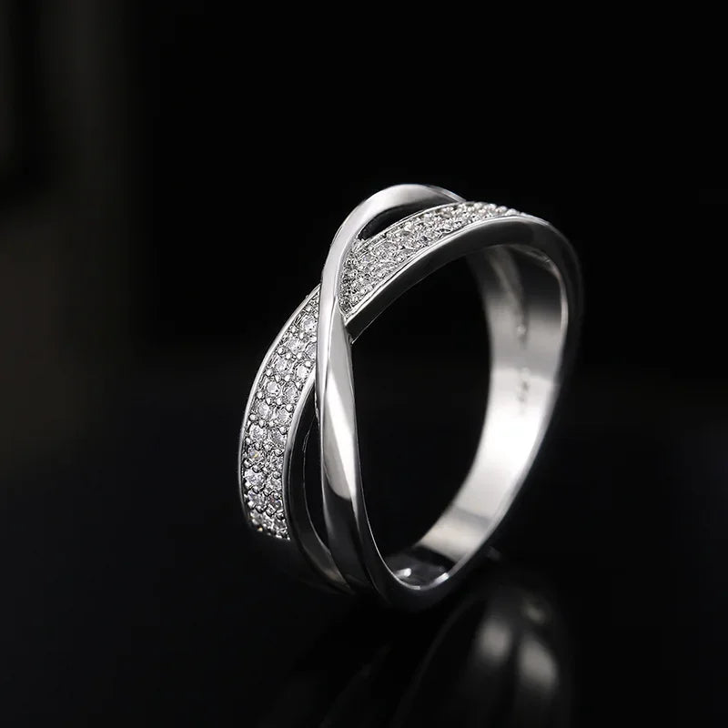 Classic Female Ring Sterling Silver Two Tone X Shape Cross Ring