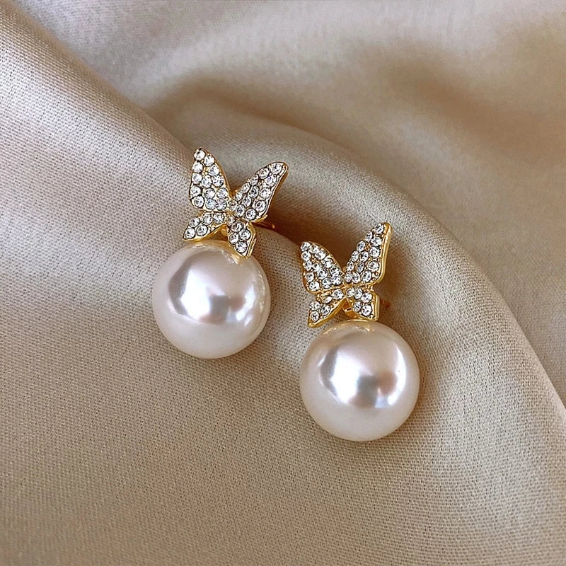 Upscale 14k Gold Jewelry Real Gold Earrings Zircon Pearl Twist Luxury Stud Earrings for Women