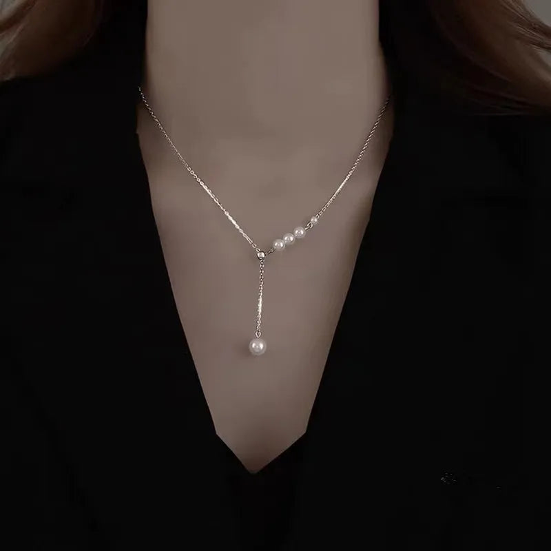 New Beads Women's Neck Chain Kpop Gold Pearl Choker Necklace