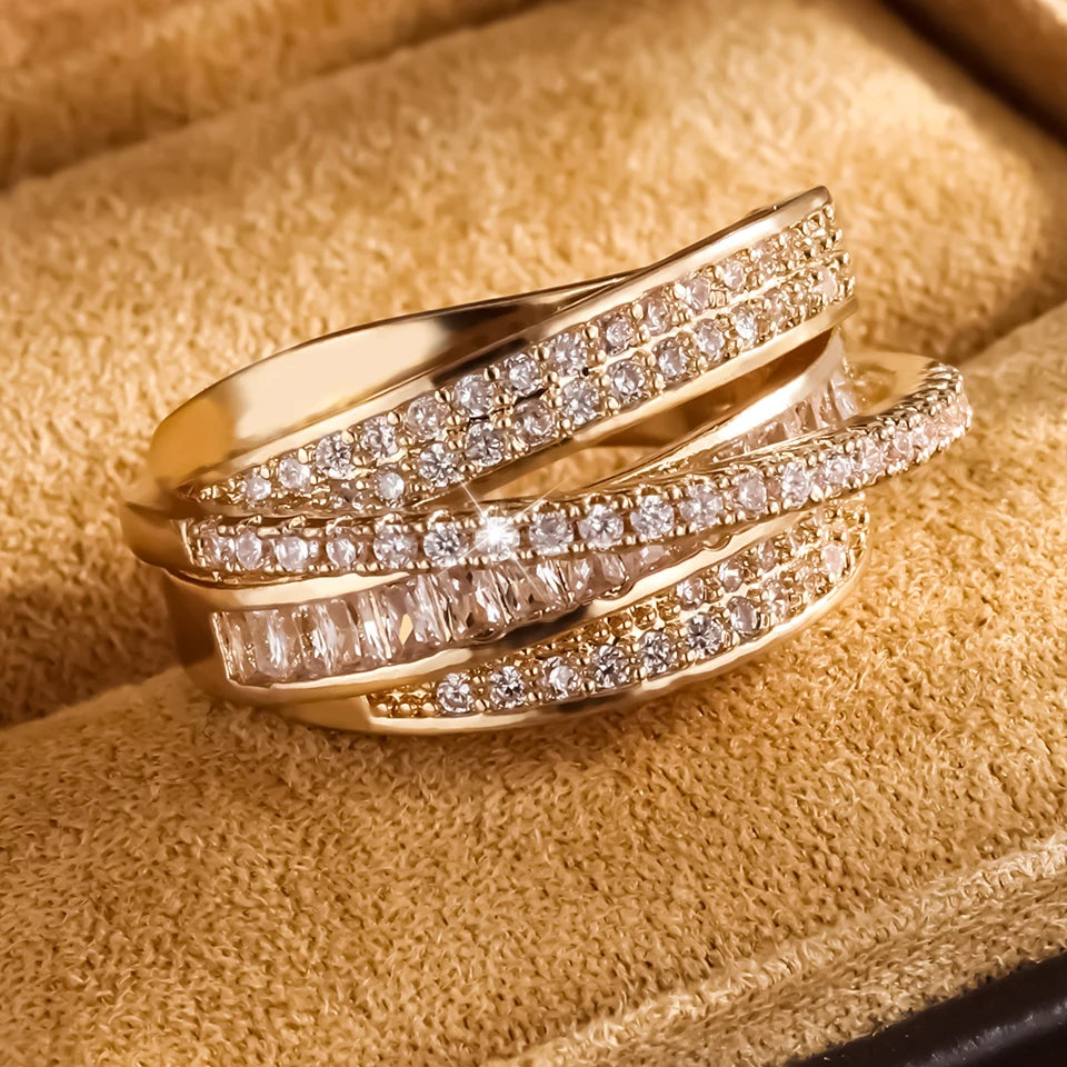 High Quality Copper Inlaid Zircon Multi-layer Star Opening Ring Women's Plated 18k-Gold