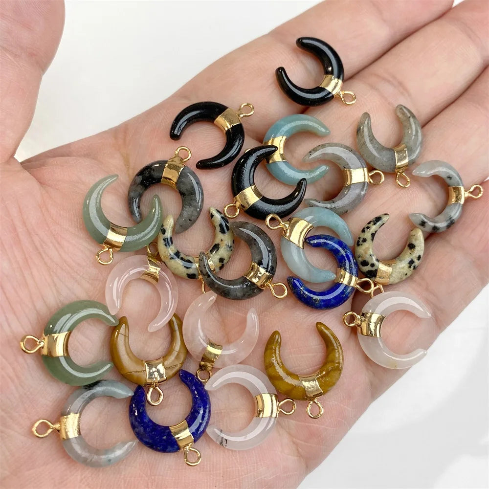3PCS/lot Natuarl Moon Shape Gems Stone Pendants