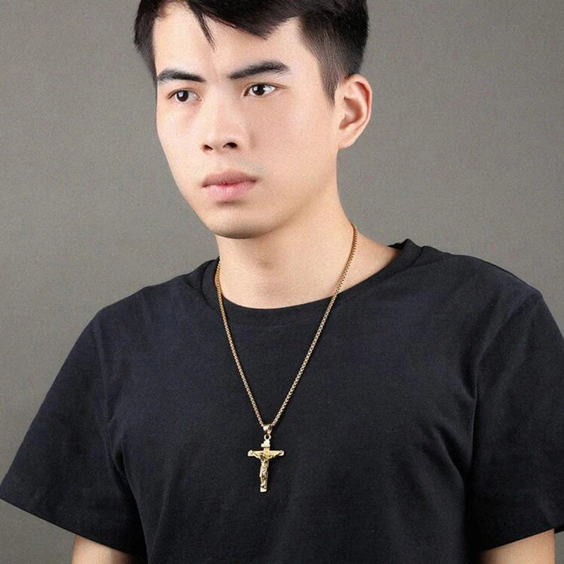 Religious Jesus Cross Stainless Steel Necklace For Men