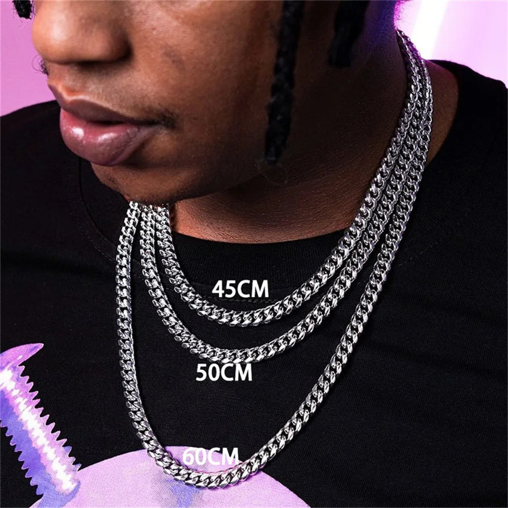 Basic Punk Stainless Steel Cuban Necklaces For Men