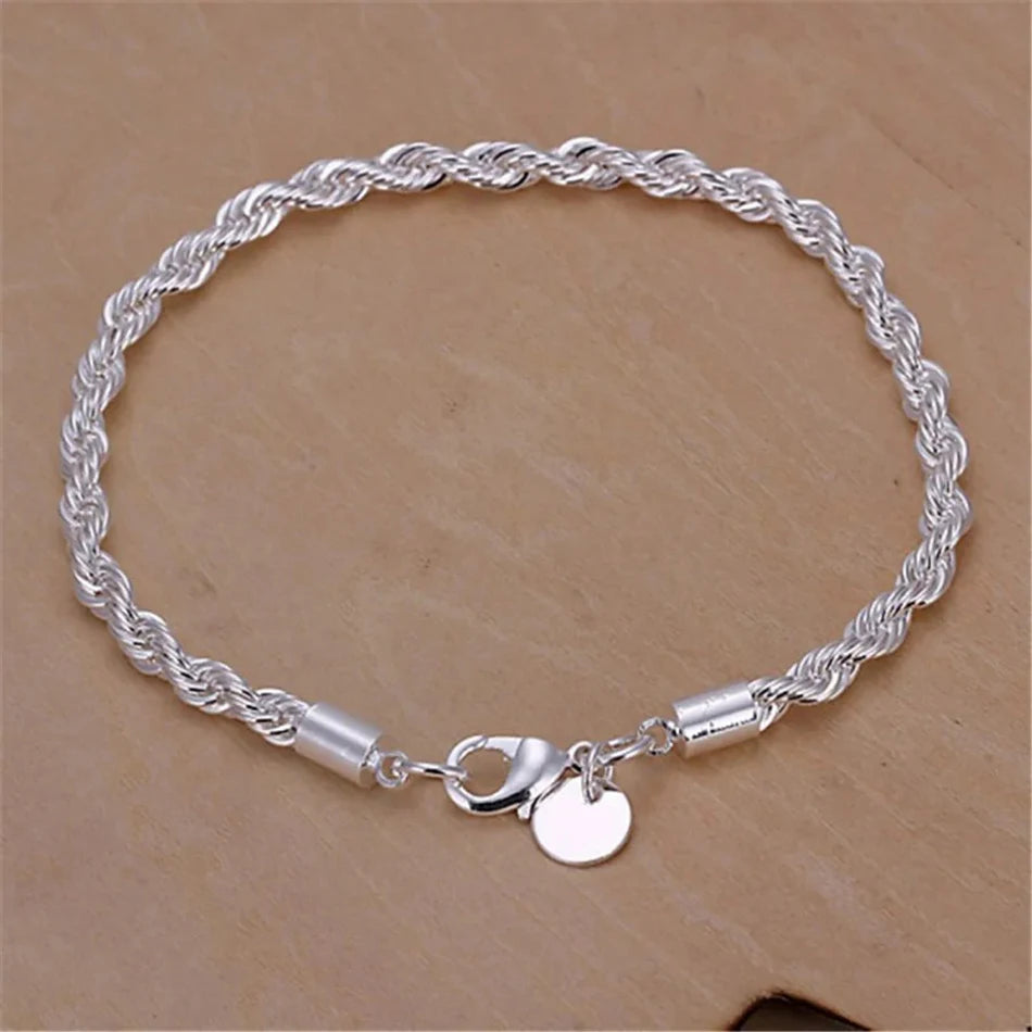 Sterling Silver Unisex 4mm Rope Chain Bracelet