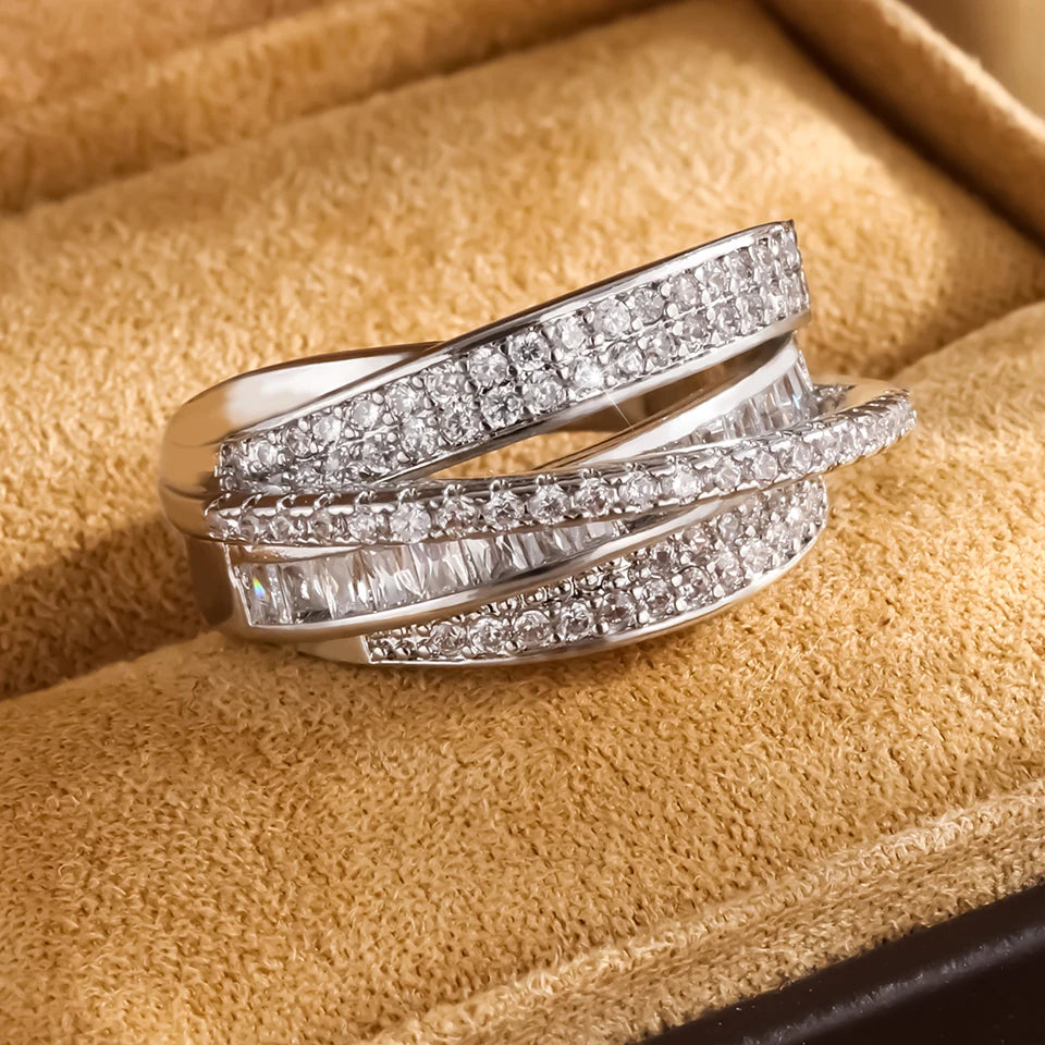 High Quality Copper Inlaid Zircon Multi-layer Star Opening Ring Women's Plated 18k-Gold