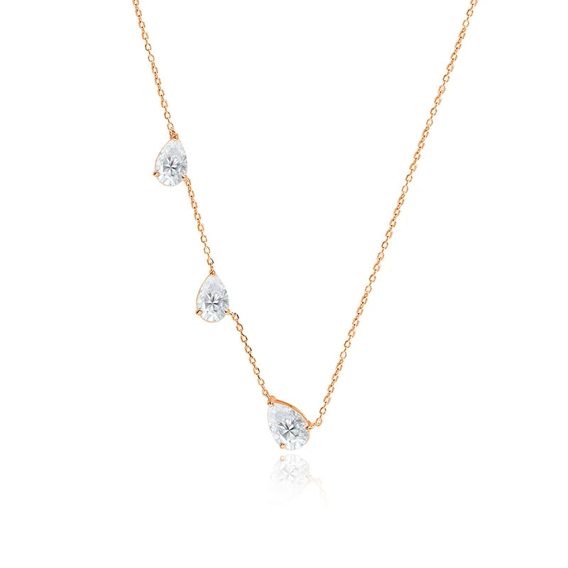 Gradient Moissanite Necklace for Women 3 Gems Pear Cut Certified Luxury Pendant