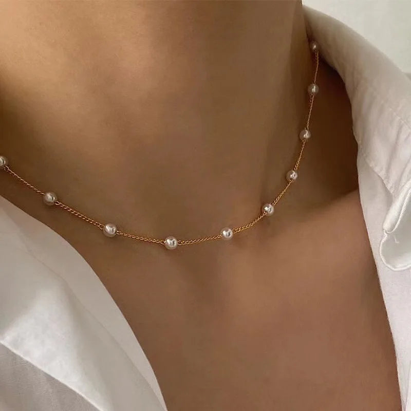 3pcs Women's Pearl Necklace Set 14K Gold