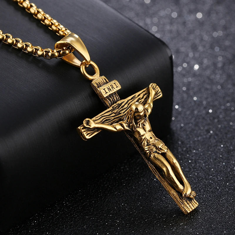 Religious Jesus Cross Stainless Steel Necklace For Men