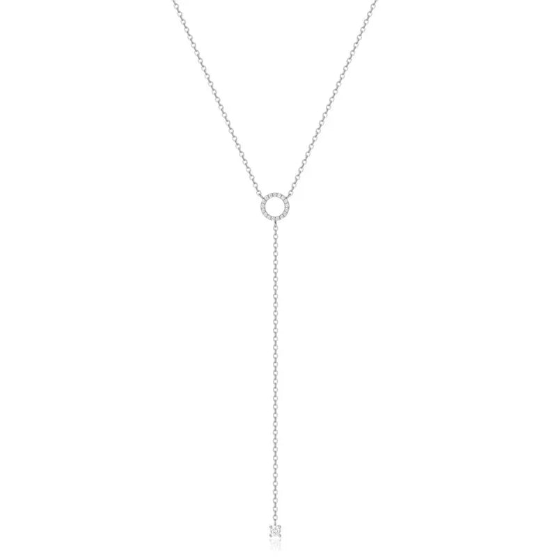 Sterling Silver Double-Deck Circle Zircon Pendant Long O-Chain