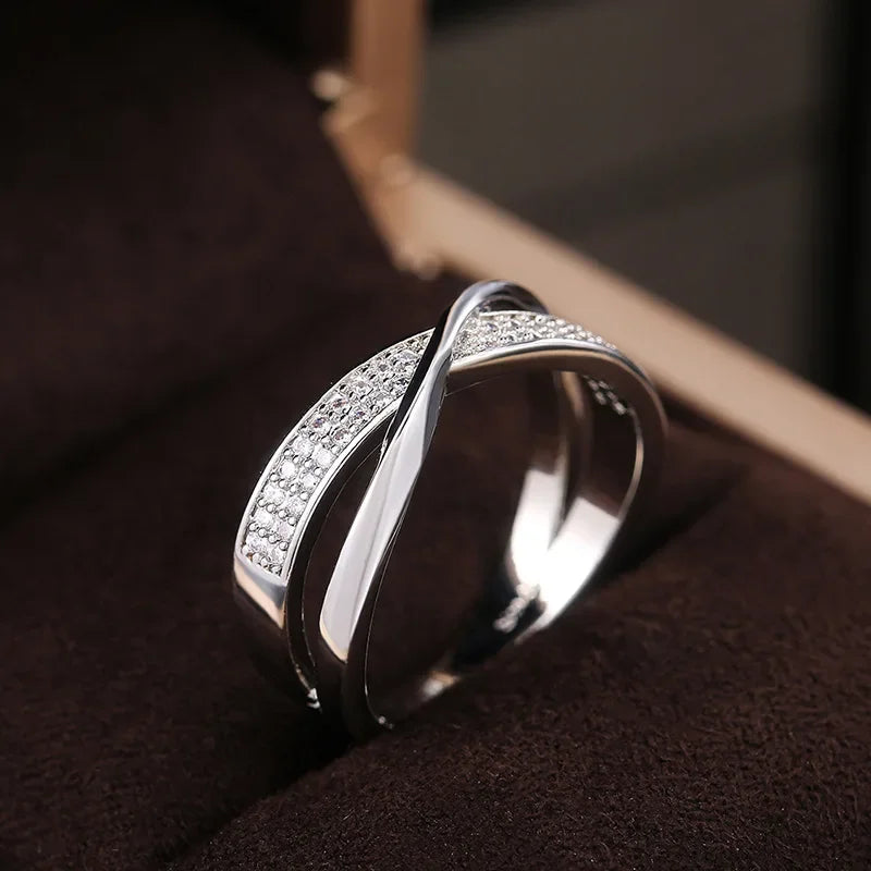 Classic Female Ring Sterling Silver Two Tone X Shape Cross Ring