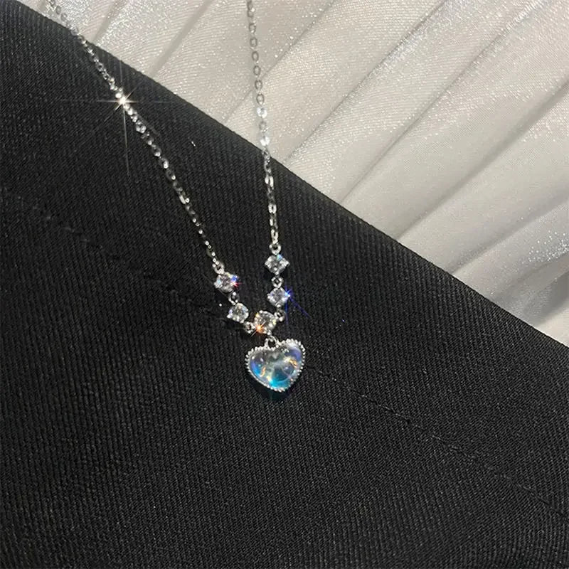 Sterling Silver Round Zircon Necklace Minimalist Style