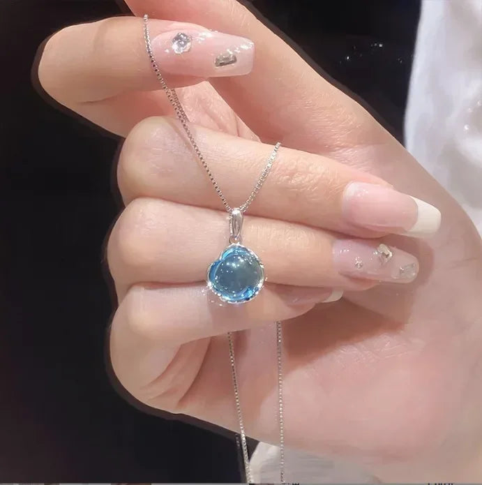 Sterling Silver Round Zircon Necklace Minimalist Style