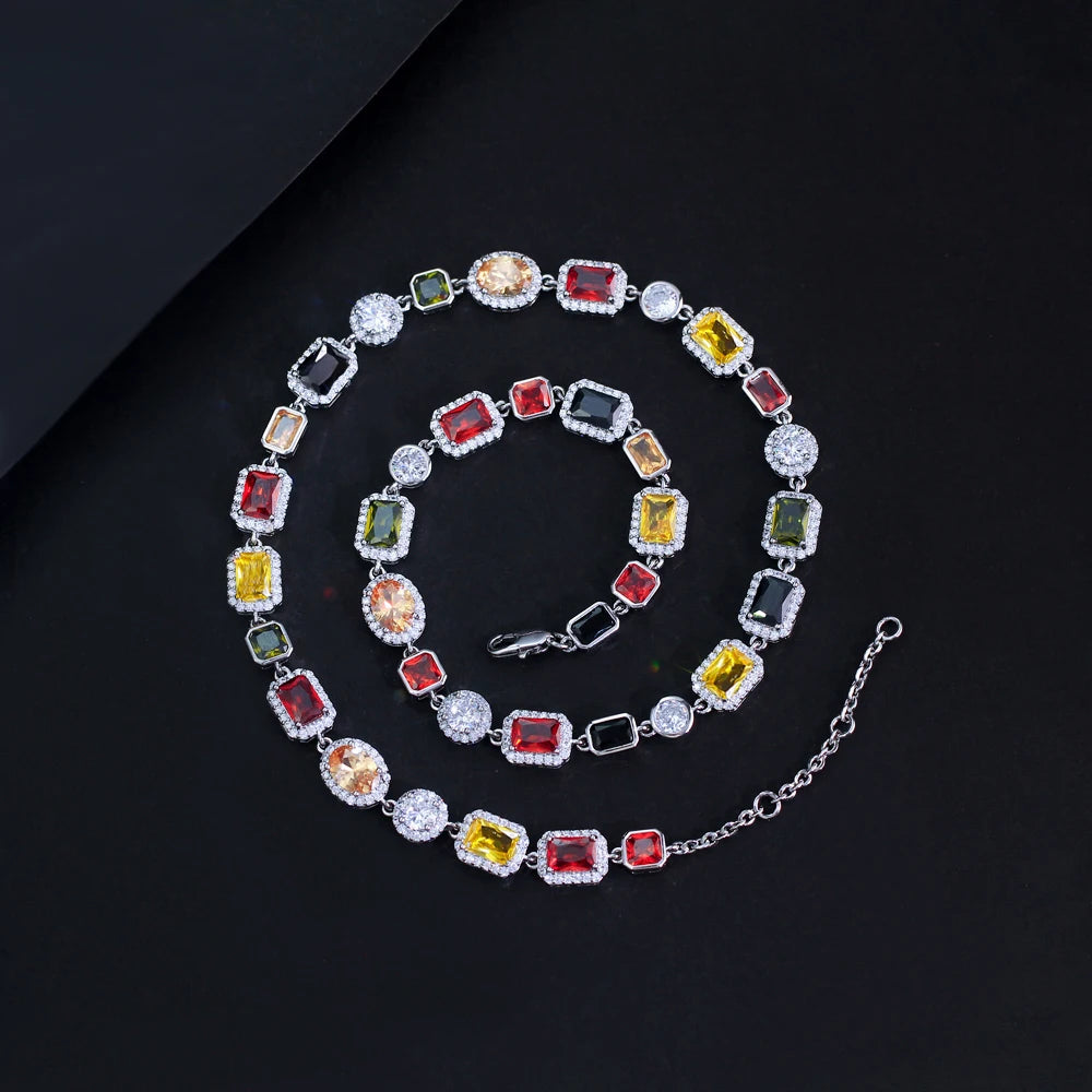 Vibrant Multi Color Cubic Irregular Chain Necklace for Women