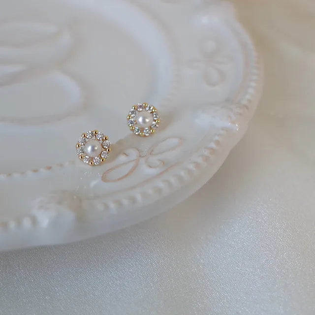 Upscale 14k Gold Jewelry Real Gold Earrings Zircon Pearl Twist Luxury Stud Earrings for Women