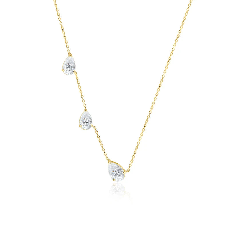 Gradient Moissanite Necklace for Women 3 Gems Pear Cut Certified Luxury Pendant