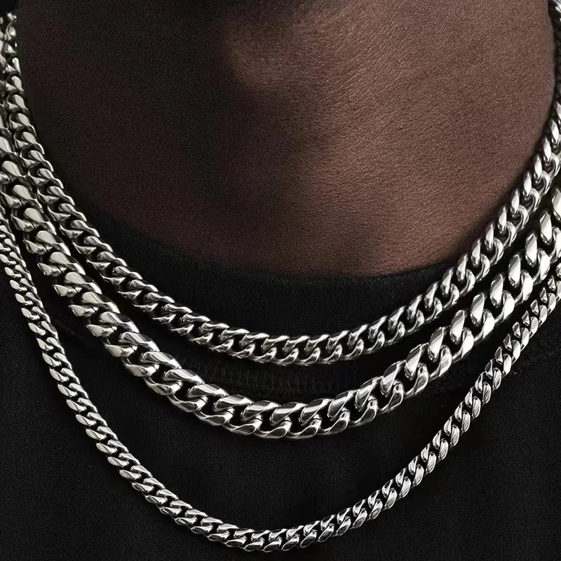 Basic Punk Stainless Steel Cuban Necklaces For Men