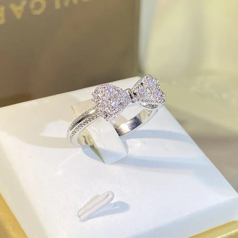 Fancy Bow Ring with Dazzling CZ Sterling Silver Color Women