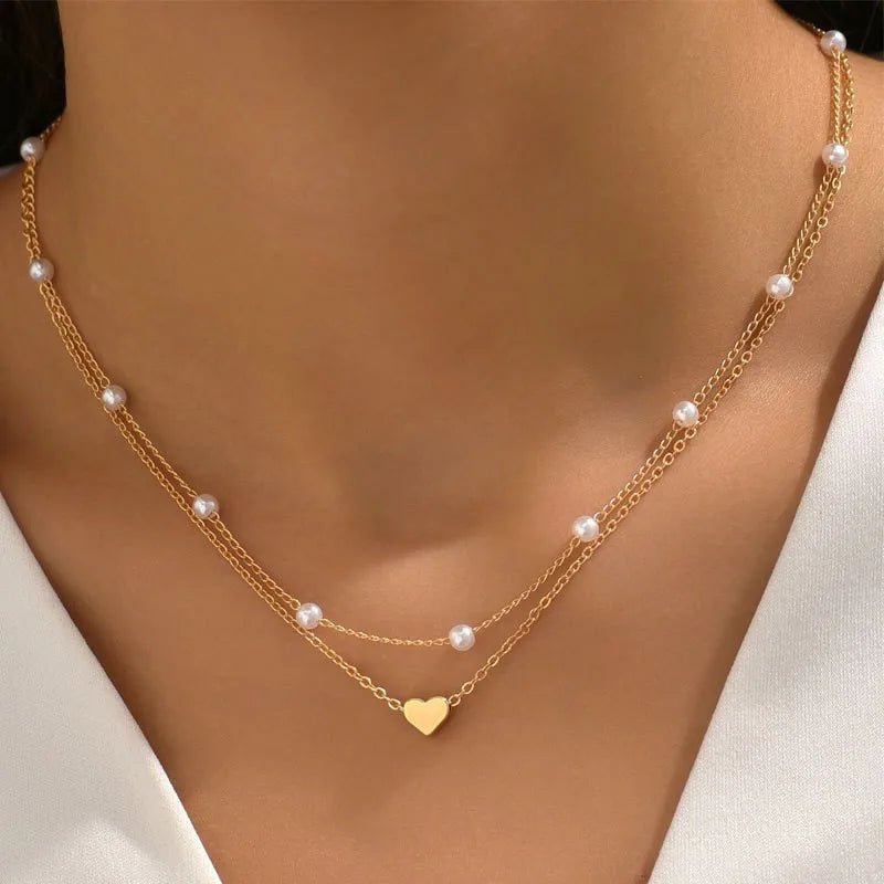 3pcs Women's Pearl Necklace Set 14K Gold