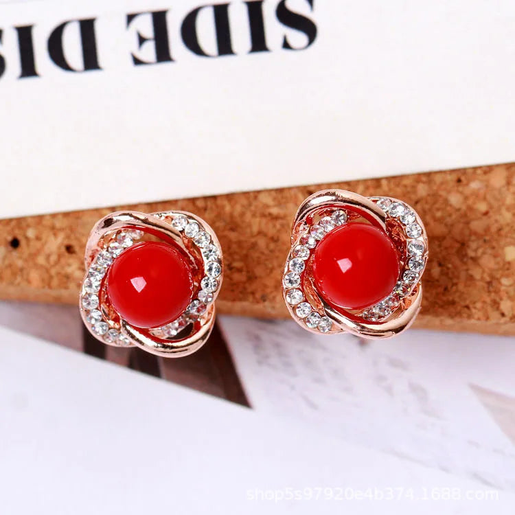 Upscale 14k Gold Jewelry Real Gold Earrings Zircon Pearl Twist Luxury Stud Earrings for Women