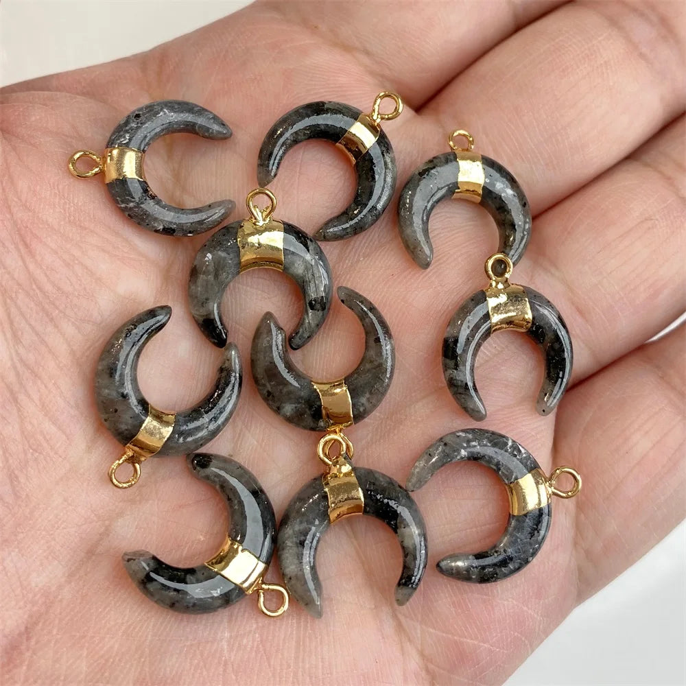 3PCS/lot Natuarl Moon Shape Gems Stone Pendants