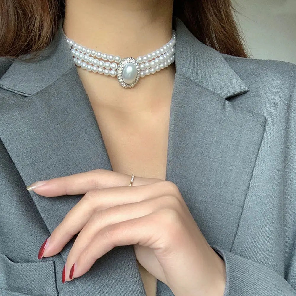 Baroque Pearl Gem Choker Necklaces for Women