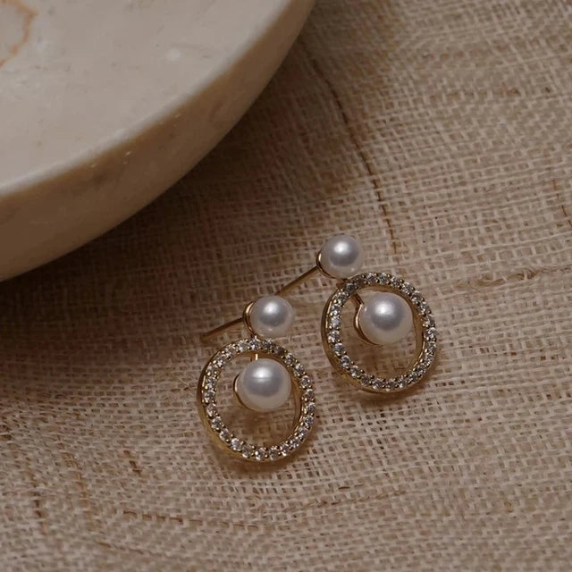 Upscale 14k Gold Jewelry Real Gold Earrings Zircon Pearl Twist Luxury Stud Earrings for Women