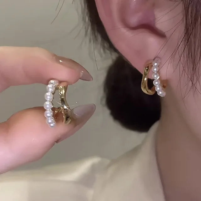 Upscale 14k Gold Jewelry Real Gold Earrings Zircon Pearl Twist Luxury Stud Earrings for Women
