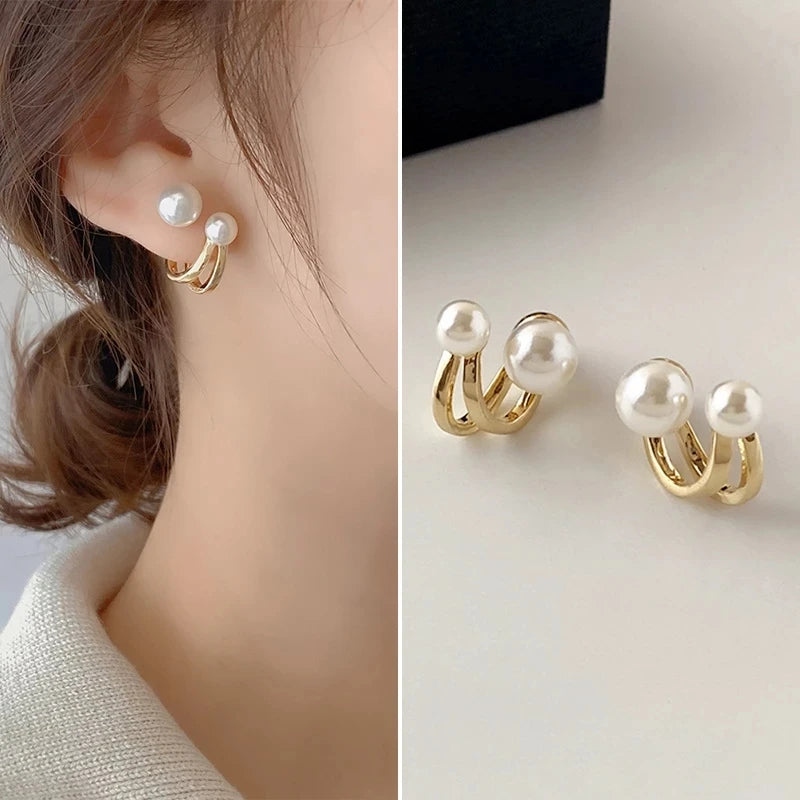 Upscale 14k Gold Jewelry Real Gold Earrings Zircon Pearl Twist Luxury Stud Earrings for Women