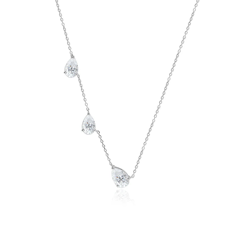Gradient Moissanite Necklace for Women 3 Gems Pear Cut Certified Luxury Pendant