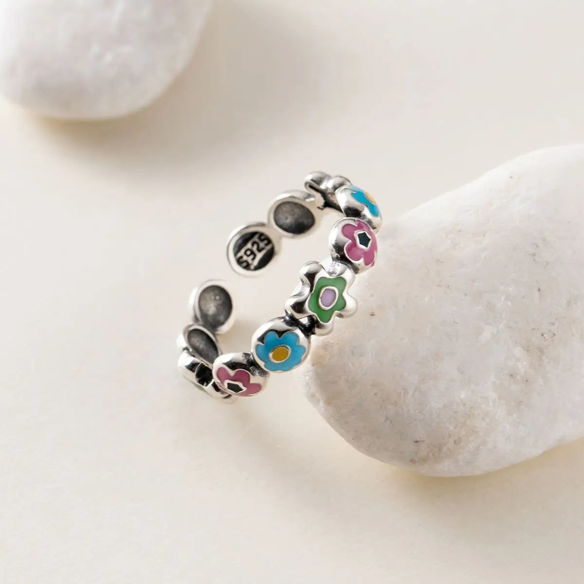 Minimalist 925 Sterling Silver Flower Rings for Women