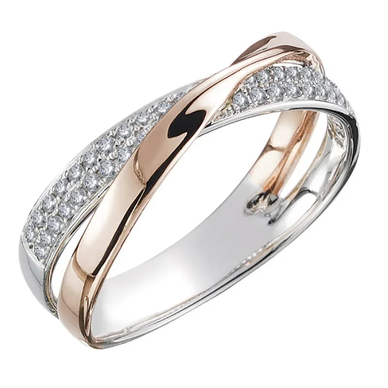 Classic Female Ring Sterling Silver Two Tone X Shape Cross Ring