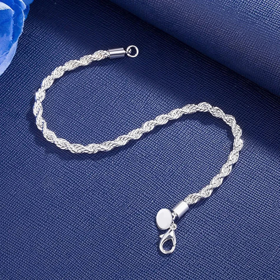 Sterling Silver Unisex 4mm Rope Chain Bracelet